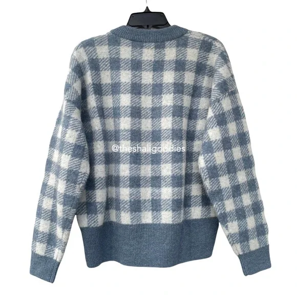 SEZANE Becky Jumper Blue Gingham Baby Alpaca Sweater - Picture 6 of 8